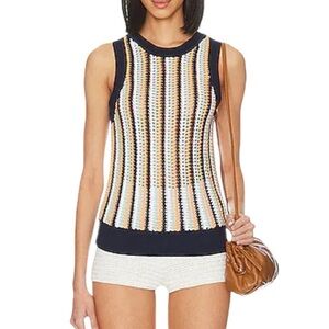 525 XL Krista striped crochet tank black, white, tan, dusty blue